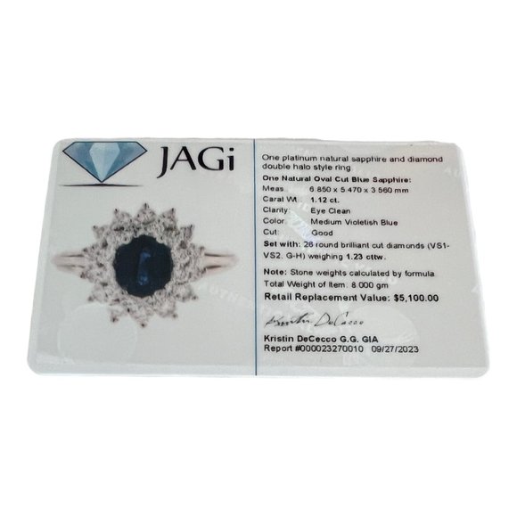 Vintage Platinum Natural Sapphire and Diamond Ring Size 6.5 #5235 - Picture 10 of 10